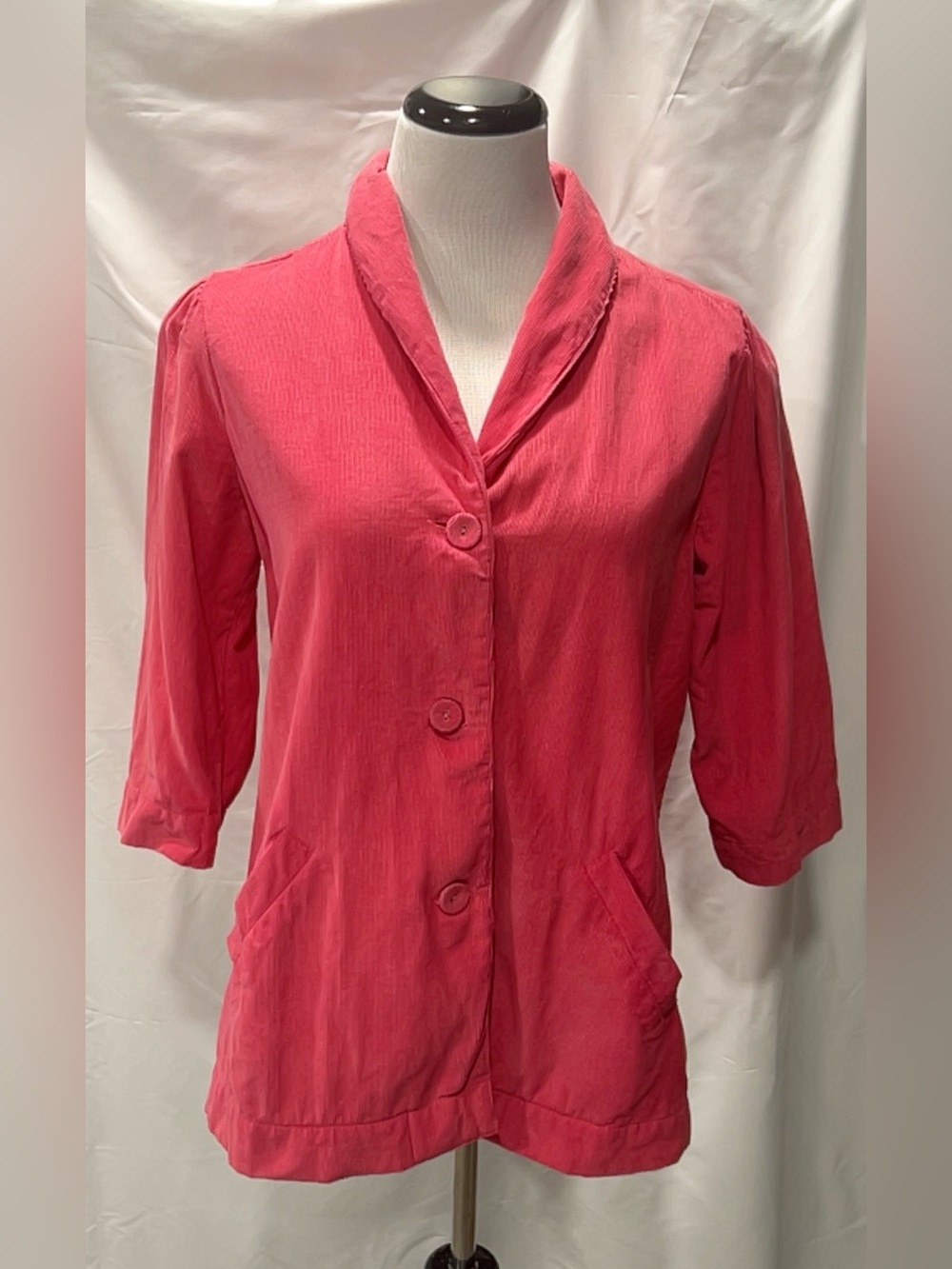 April Cornell Pink Button Jacket Womens Small 3/4 Sleeve Floral Lining Pockets